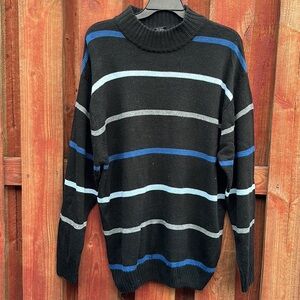 Bluez Men's Black and Blue Striped Sweater Size XL